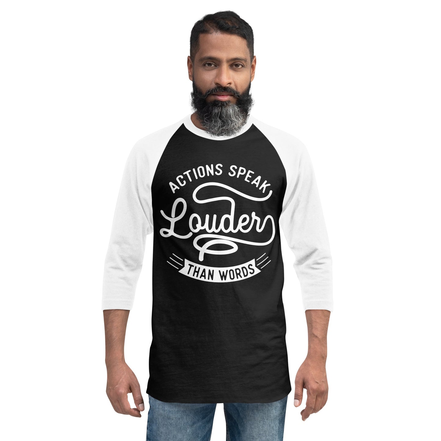 Mens Actions Speak Louder Than Words 3/4 sleeve raglan shirt - Pixellly ANZ