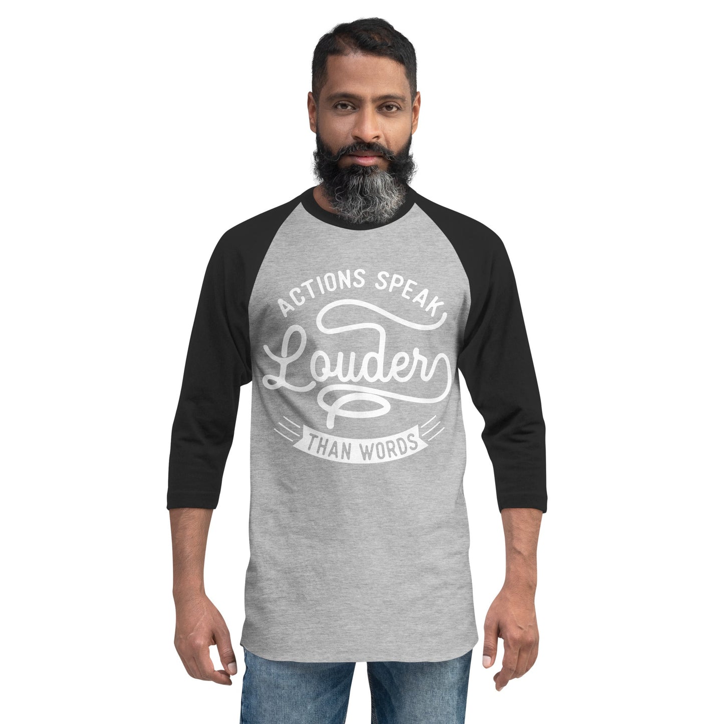 Mens Actions Speak Louder Than Words 3/4 sleeve raglan shirt - Pixellly ANZ