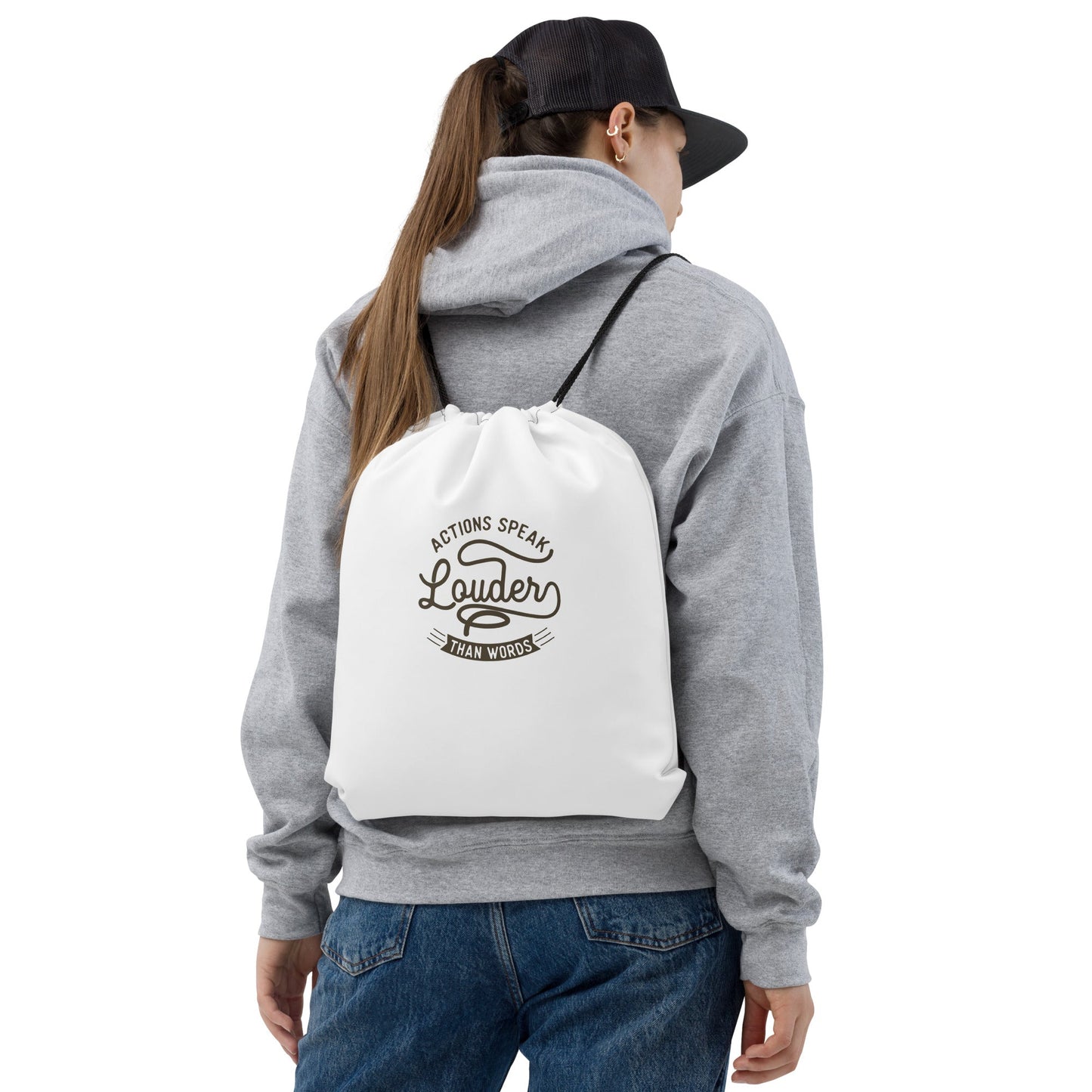 Action Speaks Louder Than Words Drawstring bag - Pixellly ANZ