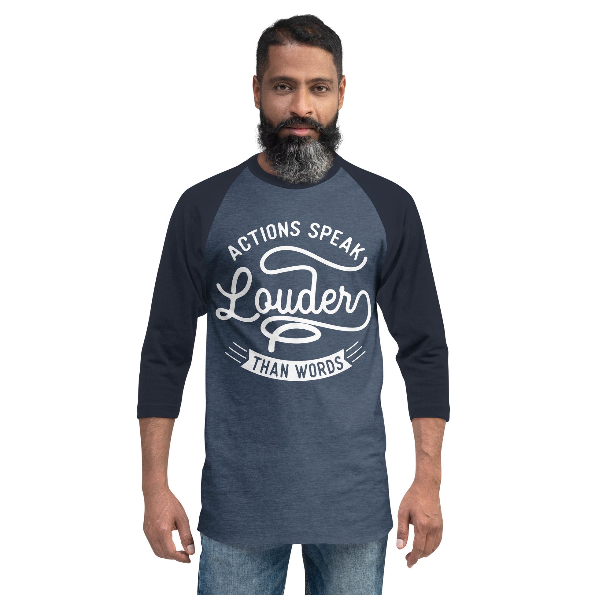 Mens Actions Speak Louder Than Words  3/4 sleeve raglan shirt - Pixellly ANZ