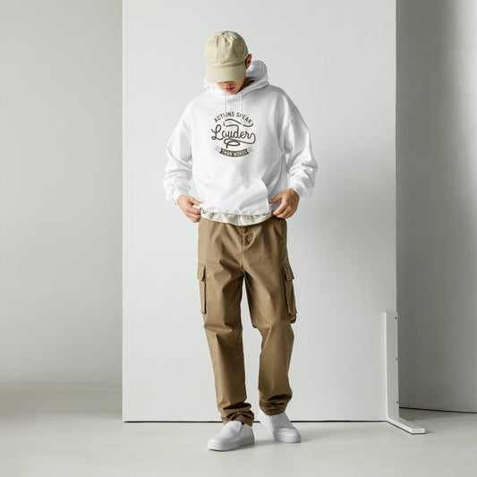 Mens Actions Speak Louder Than Words Hoodie - White - Pixellly ANZ