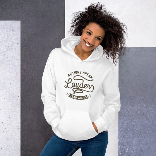Women's Actions Speak Louder Than Words Hoodie - White - Pixellly ANZ