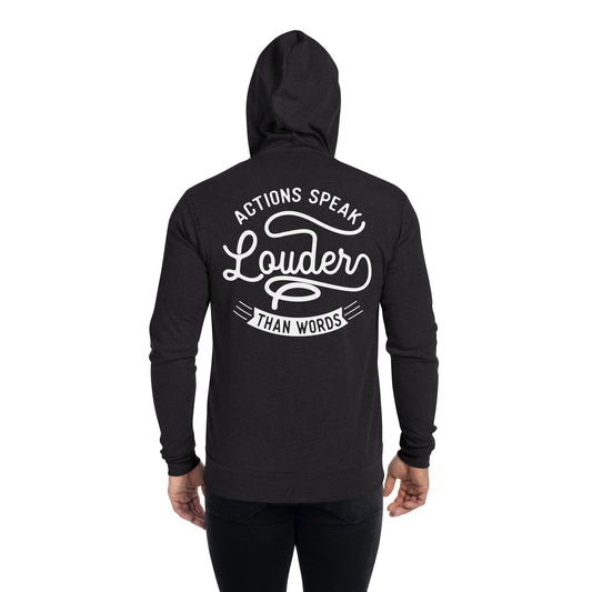 Mens Action Speaks Louder Than Words zip hoodie - Pixellly ANZ